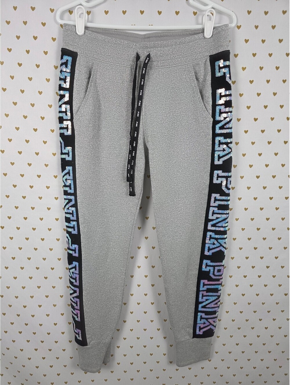 Victoria's Secret PINK Silver SHINE Bling Sequin Hoodie Jogger Set SMALL Mermaid - Picture 6 of 8